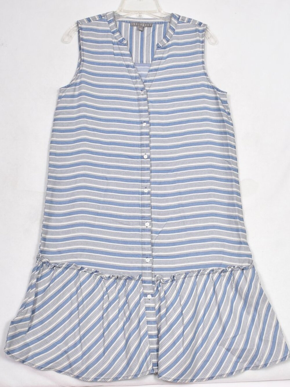 Sharagano Button Up Sleeveless Summer Dress Size M Blue And White Stripped